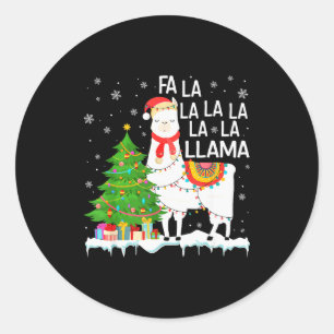 Pegatina Redonda Fa La La Llama Navidad divertidos pijamas de Navid