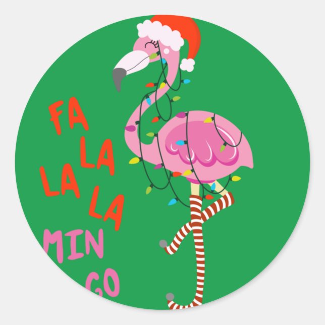 Pegatina Redonda Fa La La mingo Flamingo Para Navidades Xmas (Anverso)