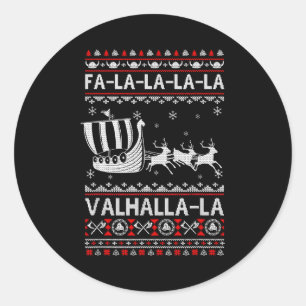 Pegatina Redonda Fa La La Valhalla Barco Vikingo Navidad Xmas Feo