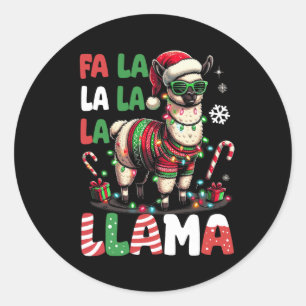 Pegatina Redonda Fa La Llama Es Graciosa Llama Navidades De Animale