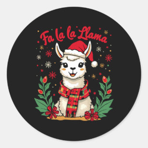 Pegatina Redonda Fa La Llama Navidades Gratuitas Alpaca