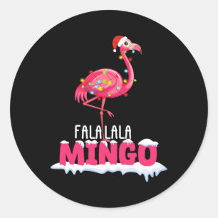 Pegatina Redonda Fa La Mingo Navidades de Flamingo Cuelgan Gorra Ro