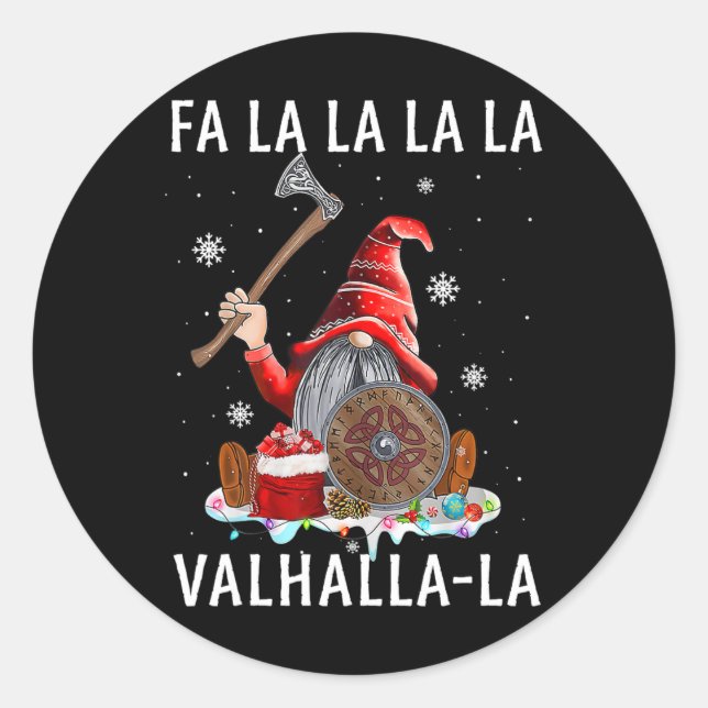 Pegatina Redonda Fa La Valhalla Xmas Gnome Barba Viking (Anverso)