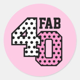 Pegatina Redonda FAB 40th Birthday PINK POLKA DOTS V02J