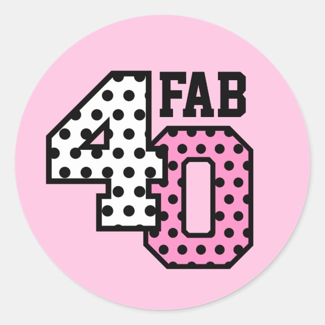 Pegatina Redonda FAB 40th Birthday PINK POLKA DOTS V02J (Anverso)