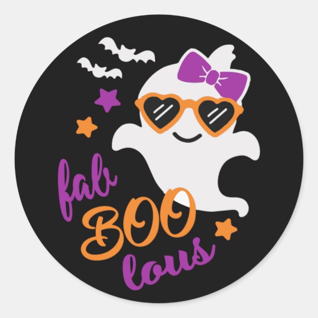 Pegatina Redonda Fab Boo Lous Halloween Ghost Cute Moderno (Anverso)