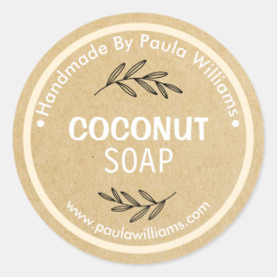 Pegatina Redonda Fabricación de jabón artesanal con hojas en Pegati