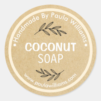 Pegatina Redonda Fabricación de jabón artesanal con hojas en Pegati