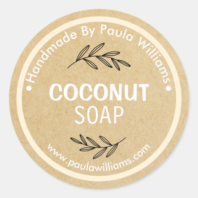 Pegatina Redonda Fabricación de jabón artesanal con hojas en Pegati (Anverso)