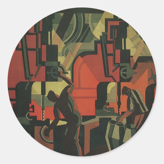 Pegatina Redonda Fabricación industrial de vintage Art Deco (Anverso)