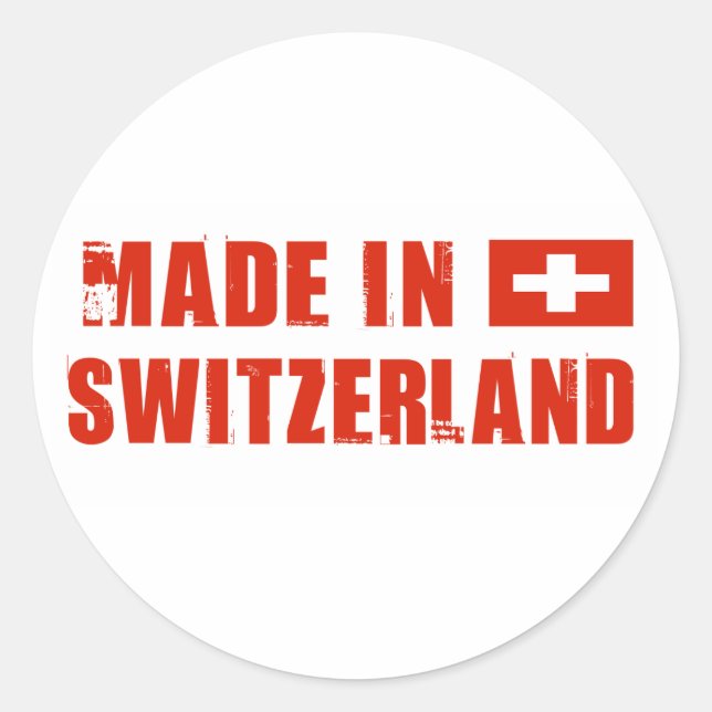 Pegatina Redonda Fabricada en Suiza. (Anverso)