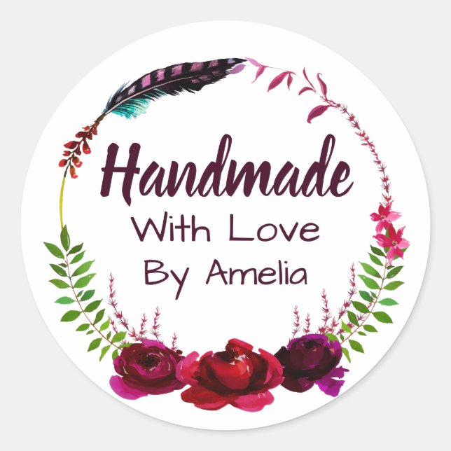Pegatina Redonda Fabricado a mano con amor (Anverso)
