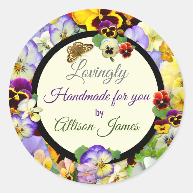 Pegatina Redonda Fabricado a mano con amor! (Anverso)