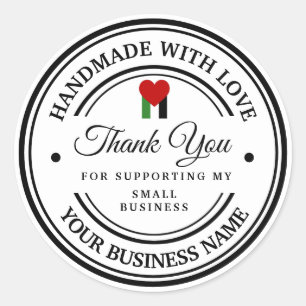 Pegatina Redonda fabricado a mano con amor   Apoyar a Palestina