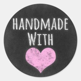 Pegatina Redonda Fabricado a mano con amor Chalkboard Rustic Shabby