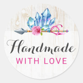 Pegatina Redonda Fabricado a mano con amor Gemas de cristal de bohe