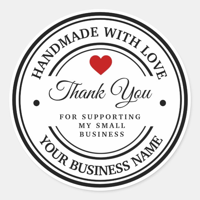 Pegatina Redonda Fabricado a mano con amor | gracias (Anverso)