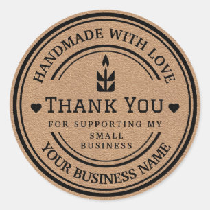 Pegatina Redonda fabricado a mano con amor   Gracias Flame