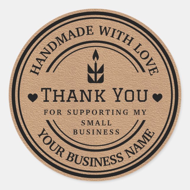 Pegatina Redonda fabricado a mano con amor | Gracias Flame (Anverso)