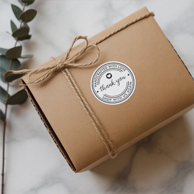 Pegatina Redonda Fabricado a mano con amor Gracias Personalizable (Thank You Sticker on Packaging)