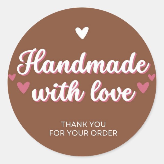 Pegatina Redonda Fabricado a mano con amor Gracias por tu Círculo d (Anverso)