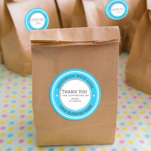 Pegatina Redonda Fabricado a mano con amor   gracias Turquoise