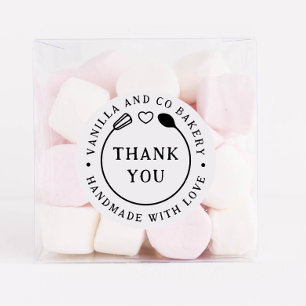 Pegatina Redonda Fabricado a mano con amor Gracias Whisk Spoon Bake