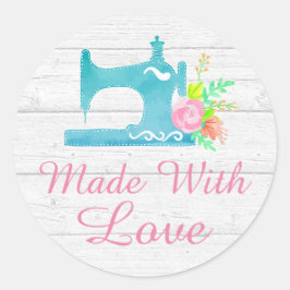 Pegatina Redonda Fabricado a mano con amor Masticador Madera Rusa