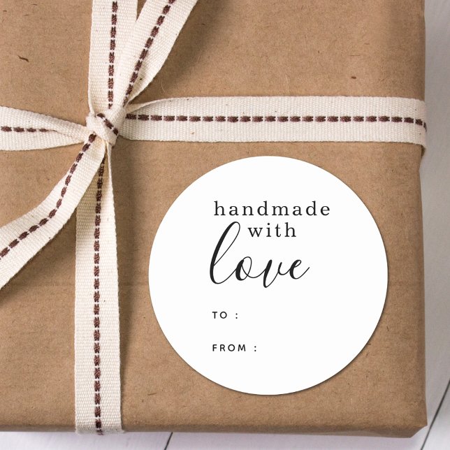 Pegatina Redonda Fabricado a mano con amor Negro y Blanco personali (Subido por el creador)