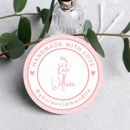 Pegatina Redonda Fabricado a mano con amor | Nombre personalizado I