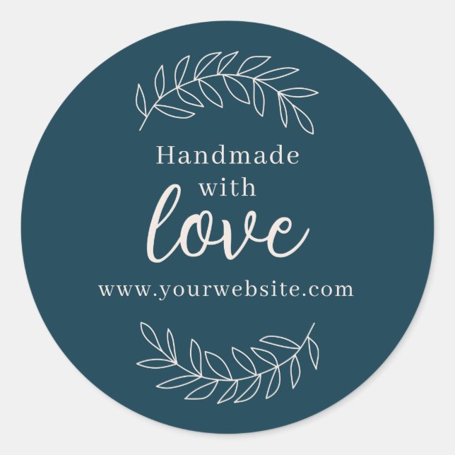 Pegatina Redonda Fabricado a mano con amor petrolero negocios azul (Anverso)