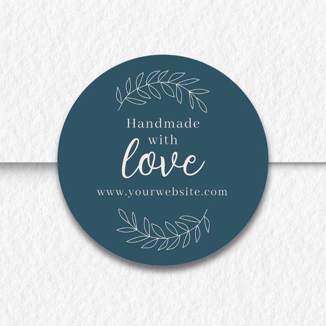 Pegatina Redonda Fabricado a mano con amor petrolero negocios azul (Create your own handmade with love stickers for your small business.)