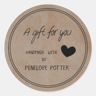 Pegatina Redonda Fabricado a mano con amor por tu nombre Kraft Gift