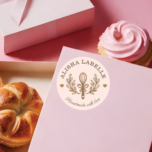 Pegatina Redonda Fabricado a mano con amor Rústico Wood Bakery Whis