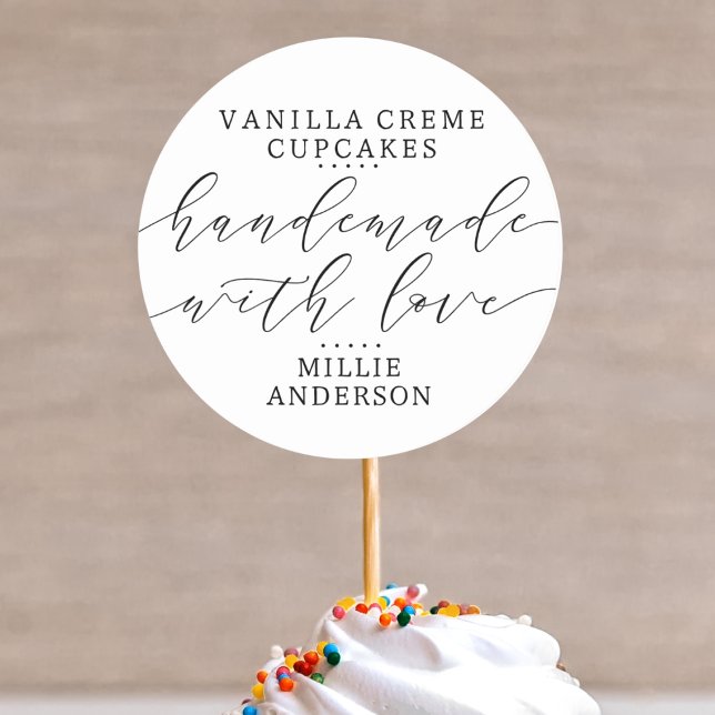 Pegatina Redonda Fabricado a mano con amor Script Business a mano (Subido por el creador)