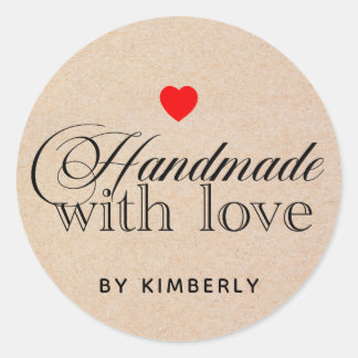 Pegatina Redonda Fabricado a mano con amor Simple Classic Round Peg