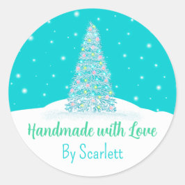 Pegatina Redonda Fabricado a mano con amor Verde azulado Aqua Chris