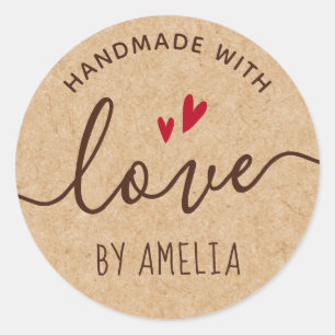 Pegatina Redonda Fabricado a mano con el nombre personalizado de am