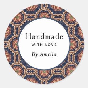 Pegatina Redonda Fabricado a mano con flor de amor y patrón de form