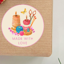 Pegatina Redonda Fabricado a mano con Love l Seamstress Scoser Dres