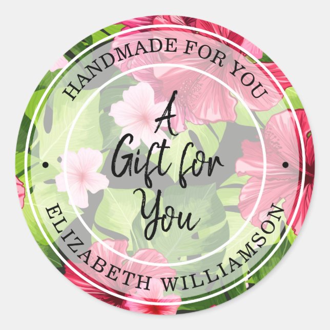 Pegatina Redonda Fabricado a mano para usted floral (Anverso)