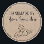 Pegatina Redonda Fabricado a mano por la Rústica Vintage Christmas<br><div class="desc">Eche un vistazo a estas etiquetas de botellas de aceite de oliva,  que son la etiqueta personalizado perfecta para su negocio. Cuentan con una rama de olivo acuática y una etiqueta de personalizable para todas sus necesidades de etiquetado de botellas de aceite de oliva.</div>