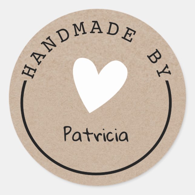 Pegatina Redonda Fabricado A Mano Por Nombre Personalizado Rústico  (Anverso)