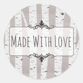 Pegatina Redonda Fabricado con amor Árboles y ramas de madera de Bi