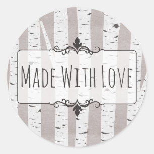 Pegatina Redonda Fabricado con amor Árboles y ramas de madera de Bi