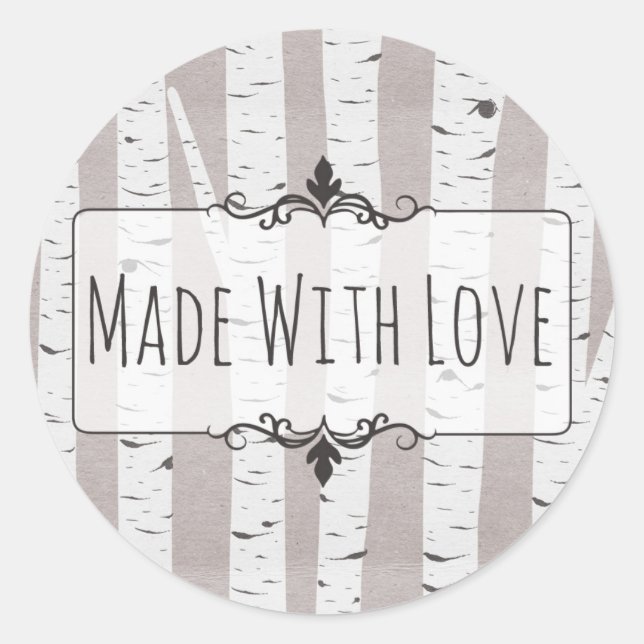 Pegatina Redonda Fabricado con amor Árboles y ramas de madera de Bi (Anverso)