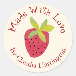 Pegatina Redonda Fabricado con amor Fresas Valentine Artisan Maker
