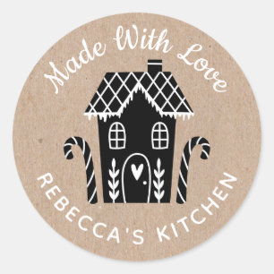 Pegatina Redonda Fabricado con amor Kraft Navidades Clásico Doble