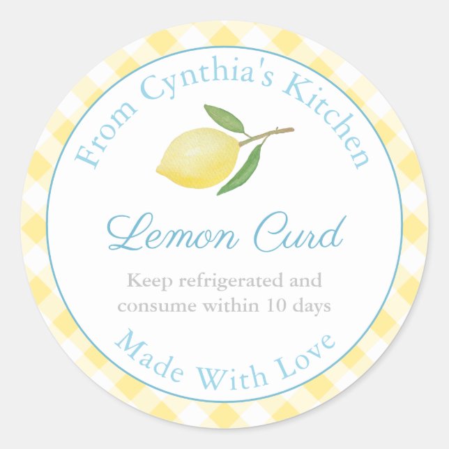 Pegatina Redonda Fabricado con amor Lemon Curd Country Kitchels (Anverso)
