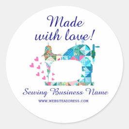 Pegatina Redonda Fabricado con amor Máquina de coser quilt